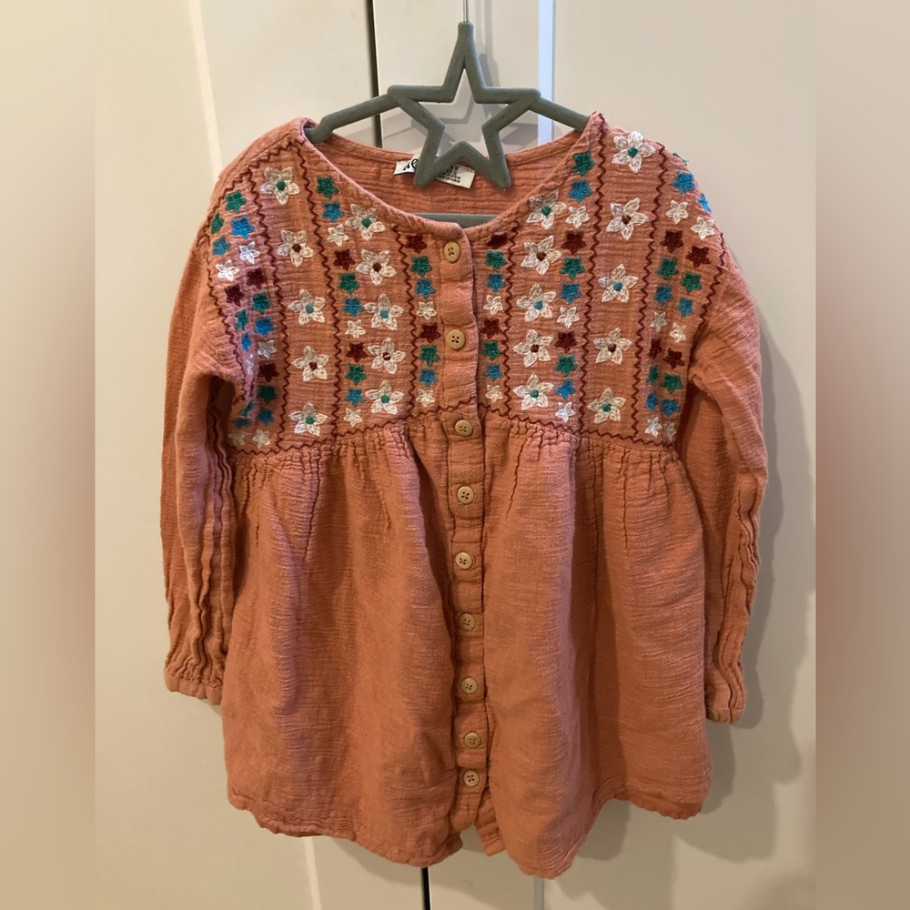 Dex Rust Pink Embroidered Button-Up Dress